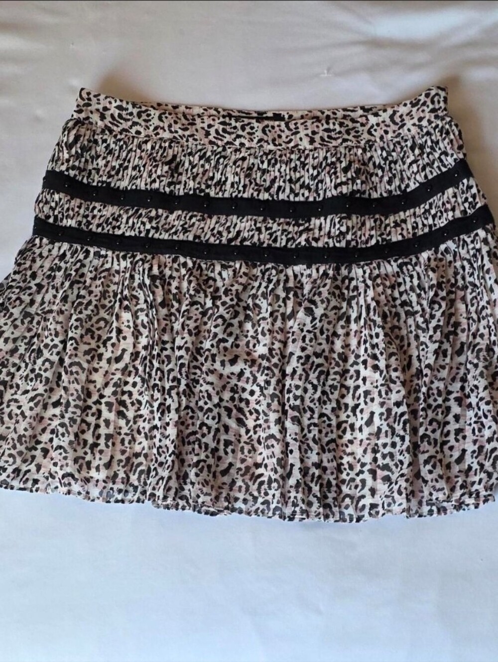 Juicy Couture Pink Leopard Pleated Mini Skirt with Black Bands
